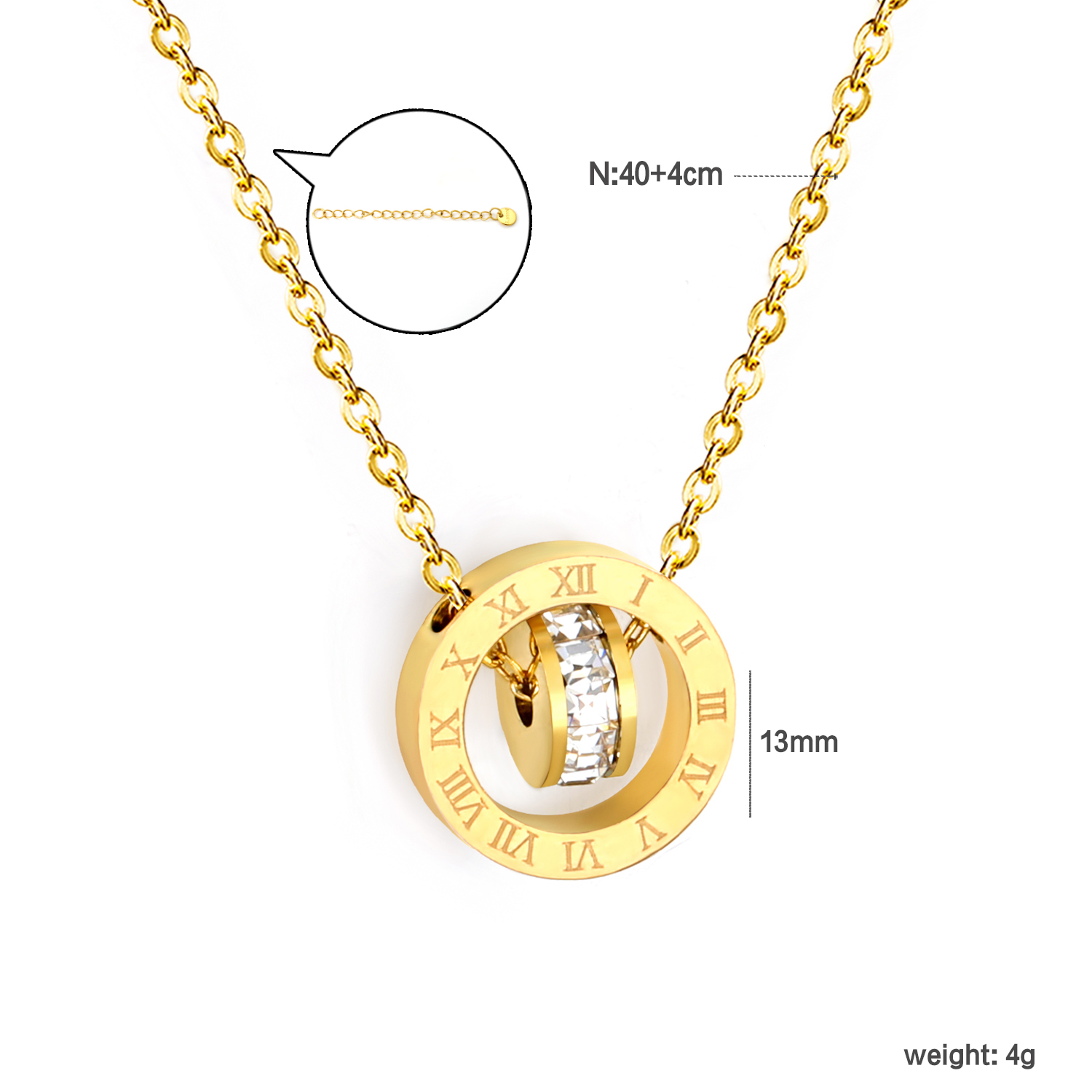 Diamond-set design necklace engraved with Roman numerals, gold