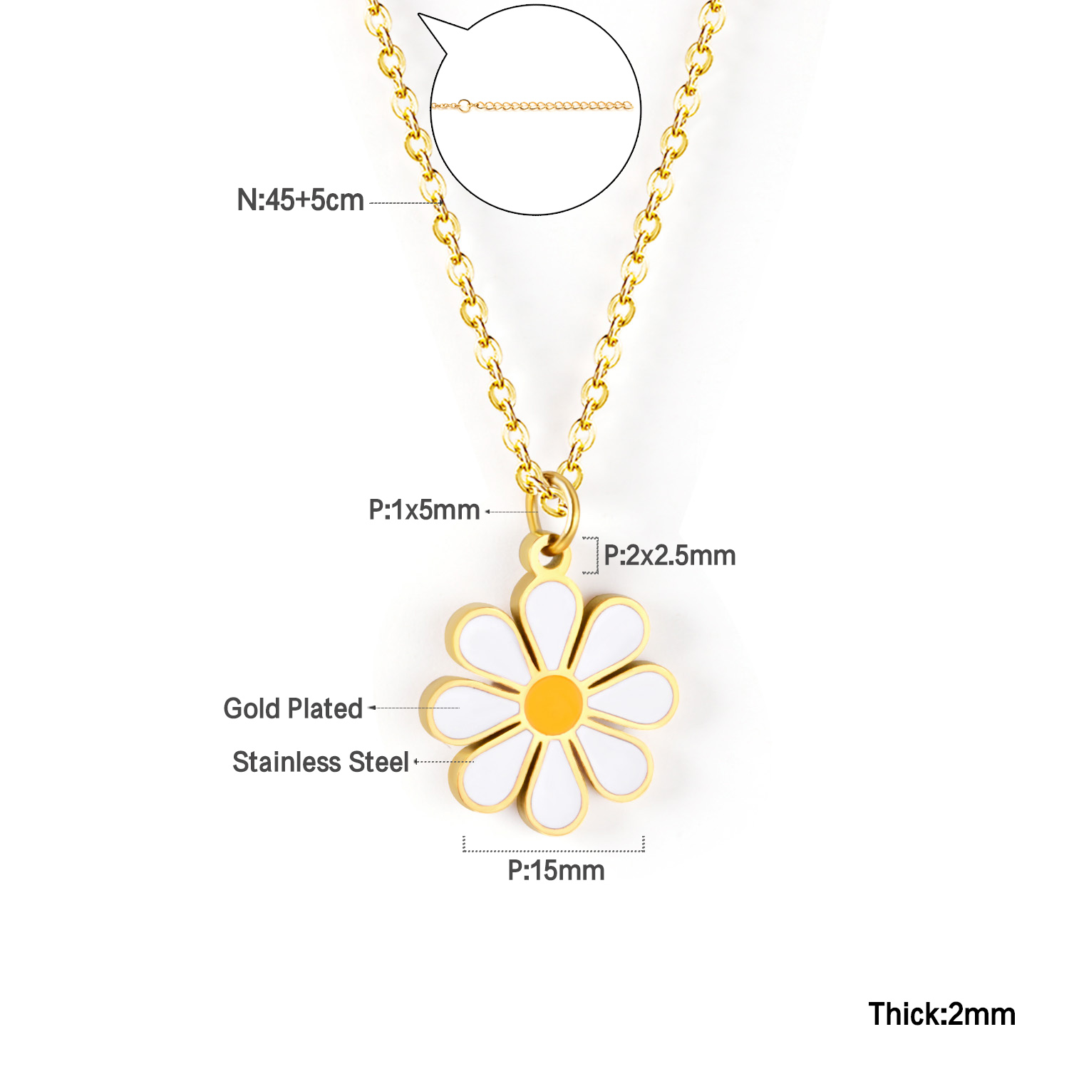 Cute Flower Round Pendant Necklace Gold Color Stainless Steel Charm Choker Necklaces for Women Jewelry Accessories