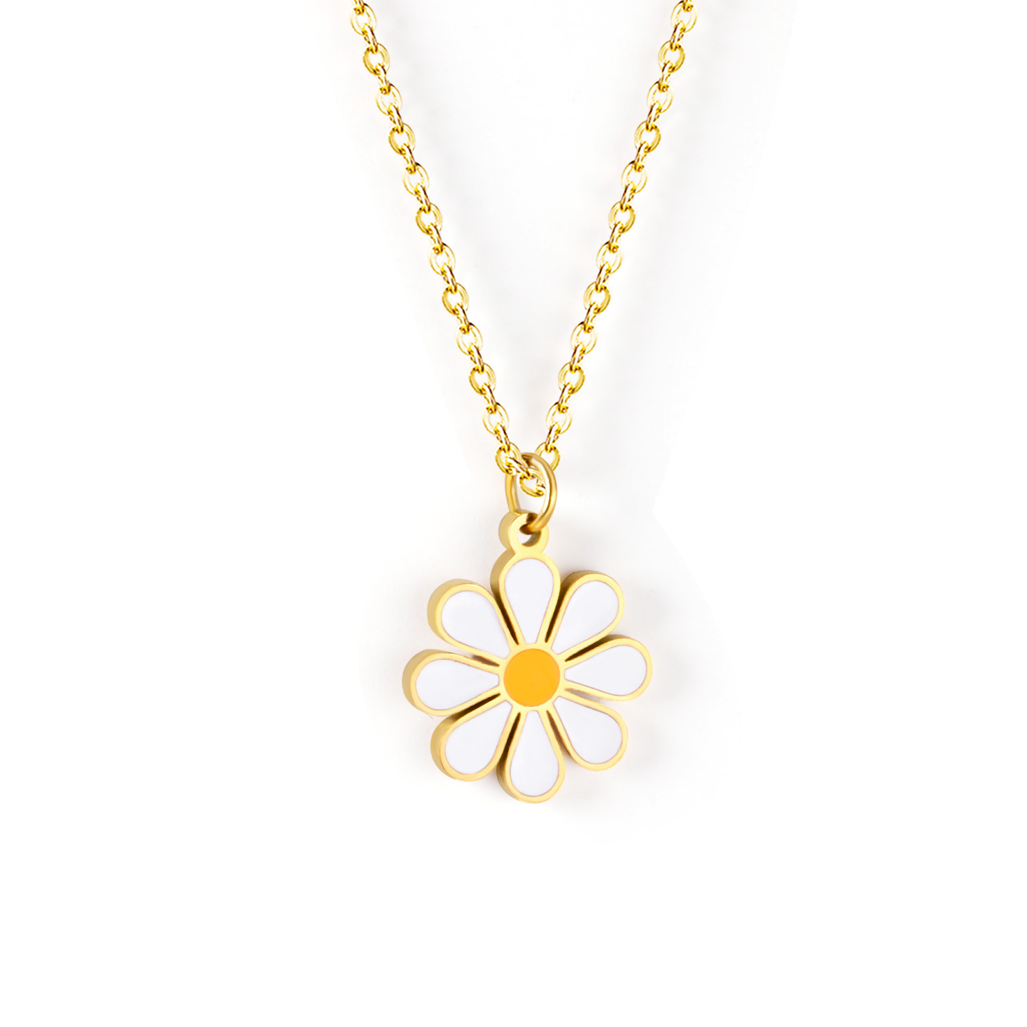 Cute Flower Round Pendant Necklace Gold Color Stainless Steel Charm Choker Necklaces for Women Jewelry Accessories